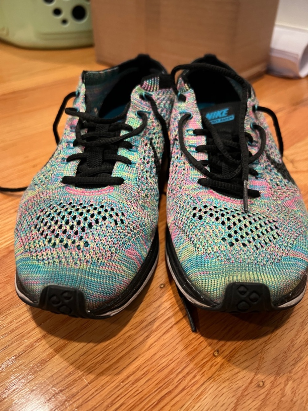Nike Multicolor Flyknit Sneakers with Black Swoosh - Picture 6 of 9